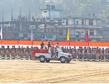 The Governor of Arunachal Pradesh Shri JP Rajkhowa saluting the marching contingent during 67th Republic day celebration at Indira Gandhi Park, Itanagar on 26th January 2016.